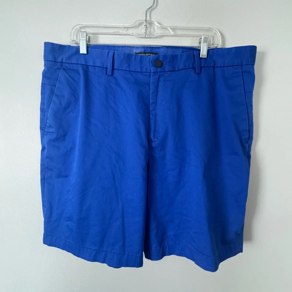 Banana Republic Shorts Mens 38 Aiden Chino Blue Khaki Flat Front